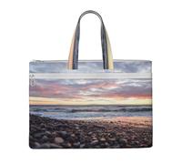 Hnnkloy Ciottoli al tramonto sulla spiaggia,Borsa portadocumenti in tela con cerniera, borsa a mano, valigetta per scuola e ufficio