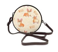 Hnnkloy Corgi con ossa e parole,Borsa a tracolla in pelle sintetica, borsa a tracolla rotonda - borsetta circolare da donna