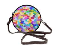 Hnnkloy Coriandoli a forma di cuore arcobaleno,Borsa a tracolla in pelle sintetica, borsa a tracolla rotonda - borsetta circolare da donna