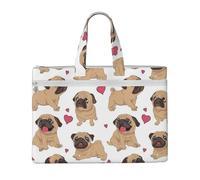 Hnnkloy Cuccioli di carlino divertenti dei cartoni animati,Borsa portadocumenti in tela con cerniera, borsa a mano, valigetta per scuola e ufficio
