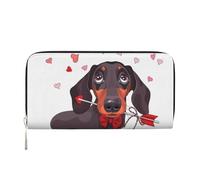 Hnnkloy Cucciolo di cane bassotto, freccia d'amore per gli animali, Portafogli in pelle PU, grande capacità, portafoglio con pochette per uomo e donna