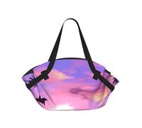 Hnnkloy delfini del tramonto,Tappetino da campeggio multifunzionale pieghevole, coperta da picnic utilizzabile anche come borsa da campeggio.