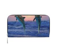 Hnnkloy Delfino tursiope all'alba, Portafogli in pelle PU, grande capacità, portafoglio con pochette per uomo e donna