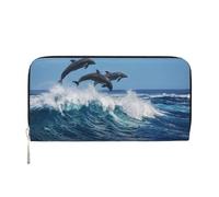 Hnnkloy Delfino tursiope comune, Portafogli in pelle PU, grande capacità, portafoglio con pochette per uomo e donna