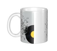 Hnnkloy Disco in vinile strappato e note musicali che volano nell'aria,Tazza in ceramica grande, adatta per caffè, cucina, ristorante, ufficio, bar, 330 ml