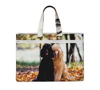 Hnnkloy Due barboncini reali Autumn,Borsa portadocumenti in tela con cerniera, borsa a mano, valigetta per scuola e ufficio