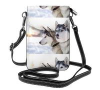 Hnnkloy Due cani Siberian Husky,Borsette per cellulari da donna, piccole borse a tracolla - Portafoglio per cellulare in pelle PU con scomparti per carte di credito