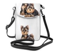 Hnnkloy Due cuccioli di Yorkshire Terrier,Borsette per cellulari da donna, piccole borse a tracolla - Portafoglio per cellulare in pelle PU con scomparti per carte di credito