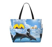 Hnnkloy Due delfini,Borsa da spiaggia di grande capacità, borsa da viaggio a tracolla per donna, borsa a mano impermeabile