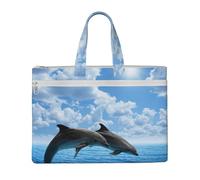Hnnkloy Due delfini,Borsa portadocumenti in tela con cerniera, borsa a mano, valigetta per scuola e ufficio