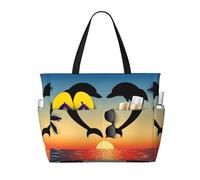 Hnnkloy Due delfini che saltano a forma di cuore,Borsa da spiaggia di grande capacità, borsa da viaggio a tracolla per donna, borsa a mano impermeabile
