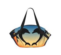 Hnnkloy Due delfini che saltano a forma di cuore,Tappetino da campeggio multifunzionale pieghevole, coperta da picnic utilizzabile anche come borsa da campeggio.