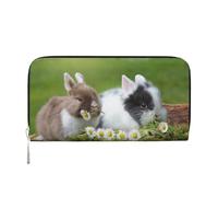 Hnnkloy Due piccoli coniglietti carini, Portafogli in pelle PU, grande capacità, portafoglio con pochette per uomo e donna
