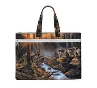 Hnnkloy Fauna selvatica del lupo,Borsa portadocumenti in tela con cerniera, borsa a mano, valigetta per scuola e ufficio