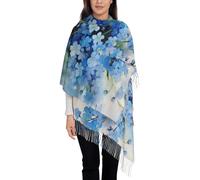 Hnnkloy Fiori non ti scordar di me ad acquerello,Sciarpa da donna in cashmere imitazione grande e alla moda, scialle leggero con nappe, 197x72 cm