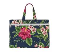 Hnnkloy Fiori tropicali Frangipani Ibisco,Borsa portadocumenti in tela con cerniera, borsa a mano, valigetta per scuola e ufficio