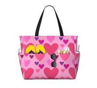 Hnnkloy Forma d'amore rosa,Borsa da spiaggia di grande capacità, borsa da viaggio a tracolla per donna, borsa a mano impermeabile