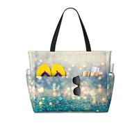 Hnnkloy Glitter a pois blu dorato bokeh,Borsa da spiaggia di grande capacità, borsa da viaggio a tracolla per donna, borsa a mano impermeabile