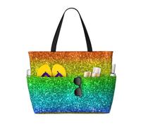 Hnnkloy Glitter arcobaleno multicolore,Borsa da spiaggia di grande capacità, borsa da viaggio a tracolla per donna, borsa a mano impermeabile