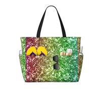 Hnnkloy Glitter arcobaleno scintillante,Borsa da spiaggia di grande capacità, borsa da viaggio a tracolla per donna, borsa a mano impermeabile