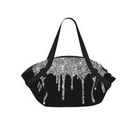 Hnnkloy Gocce di glitter argento scintillano nero,Tappetino da campeggio multifunzionale pieghevole, coperta da picnic utilizzabile anche come borsa da campeggio.