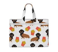 Hnnkloy Hot dog e patatine fritte con bassotto, cibo carino e divertente,Borsa portadocumenti in tela con cerniera, borsa a mano, valigetta per scuola e ufficio