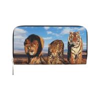 Hnnkloy Leone, leopardo e tigre combattono per il cibo stampato, Portafogli in pelle PU, grande capacità, portafoglio con pochette per uomo e donna