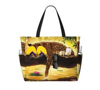 Hnnkloy Leopardo divertente,Borsa da spiaggia di grande capacità, borsa da viaggio a tracolla per donna, borsa a mano impermeabile