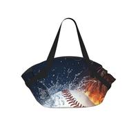 Hnnkloy L'immagine di una palla da baseball nell'acqua e nel fuoco,Tappetino da campeggio multifunzionale pieghevole, coperta da picnic utilizzabile anche come borsa da campeggio.
