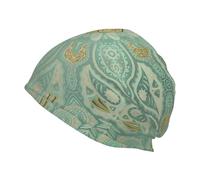 Hnnkloy Mandala Celtico Verde Salvia e Oro,Cappello in Maglia di Poliestere, Berretto con Passamontagna, Berretto da Corsa