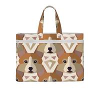 Hnnkloy Modello della testa del Welsh Corgi,Borsa portadocumenti in tela con cerniera, borsa a mano, valigetta per scuola e ufficio