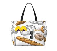 Hnnkloy Motivo del pane su bianco,Borsa da spiaggia di grande capacità, borsa da viaggio a tracolla per donna, borsa a mano impermeabile