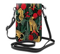 Hnnkloy Motivo senza cuciture con leopardi e rose,Borsette per cellulari da donna, piccole borse a tracolla - Portafoglio per cellulare in pelle PU con scomparti per carte di credito