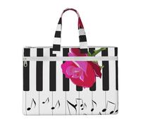 Hnnkloy Musica astratta per pianoforte e fiori di rosa rossa,Borsa portadocumenti in tela con cerniera, borsa a mano, valigetta per scuola e ufficio