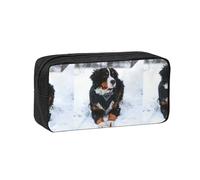 Hnnkloy Nevicata del cane da montagna bernese, Astuccio portapenne portatile di grande capacità, borsa da cancelleria per scuola e ufficio