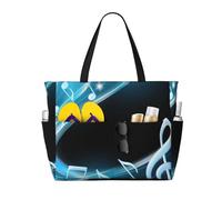 Hnnkloy Note musicali astratte blu con luce al neon gratuita,Borsa da spiaggia di grande capacità, borsa da viaggio a tracolla per donna, borsa a mano impermeabile