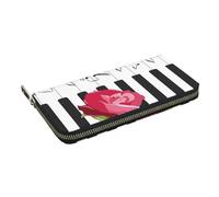 Hnnkloy Note musicali di una rosa rossa su pianoforte, Portafogli in pelle PU, grande capacità, portafoglio con pochette per uomo e donna