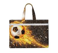 Hnnkloy Pallone da calcio tra le fiamme del fuoco ardente,Borsa portadocumenti in tela con cerniera, borsa a mano, valigetta per scuola e ufficio
