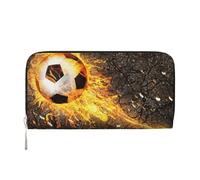 Hnnkloy Pallone da calcio tra le fiamme del fuoco ardente, Portafogli in pelle PU, grande capacità, portafoglio con pochette per uomo e donna