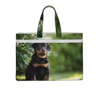 Hnnkloy Pastore francese Beauceron cucciolo nero carino,Borsa portadocumenti in tela con cerniera, borsa a mano, valigetta per scuola e ufficio