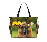 Hnnkloy Pastore tedesco felice stampato,Borsa da spiaggia di grande capacità, borsa da viaggio a tracolla per donna, borsa a mano impermeabile