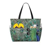 Hnnkloy Pavone che mostra le piume e le ali aperte,Borsa da spiaggia di grande capacità, borsa da viaggio a tracolla per donna, borsa a mano impermeabile