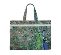 Hnnkloy Pavone che mostra le piume e le ali aperte,Borsa portadocumenti in tela con cerniera, borsa a mano, valigetta per scuola e ufficio