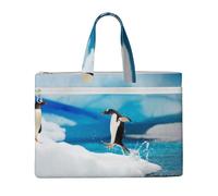 Hnnkloy Pinguino stampato,Borsa portadocumenti in tela con cerniera, borsa a mano, valigetta per scuola e ufficio