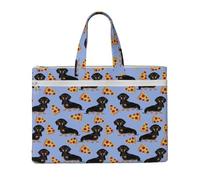 Hnnkloy Pizza Cibo Bassotto Cane Carino,Borsa portadocumenti in tela con cerniera, borsa a mano, valigetta per scuola e ufficio