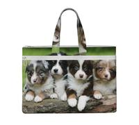Hnnkloy Quartetto di cuccioli di pastore australiano di piccola taglia,Borsa portadocumenti in tela con cerniera, borsa a mano, valigetta per scuola e ufficio