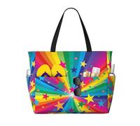 Hnnkloy Raggi di coriandoli arcobaleno e stelle,Borsa da spiaggia di grande capacità, borsa da viaggio a tracolla per donna, borsa a mano impermeabile