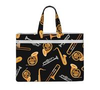 Hnnkloy Sassofono Trombone Musica Nero,Borsa portadocumenti in tela con cerniera, borsa a mano, valigetta per scuola e ufficio