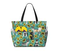 Hnnkloy Schnauzer Girasoli Primavera Estate Floreale Razza di Cane Cane,Borsa da spiaggia di grande capacità, borsa da viaggio a tracolla per donna, borsa a mano impermeabile