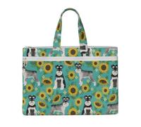 Hnnkloy Schnauzer Girasoli Primavera Estate Floreale Razza di Cane Cane,Borsa portadocumenti in tela con cerniera, borsa a mano, valigetta per scuola e ufficio